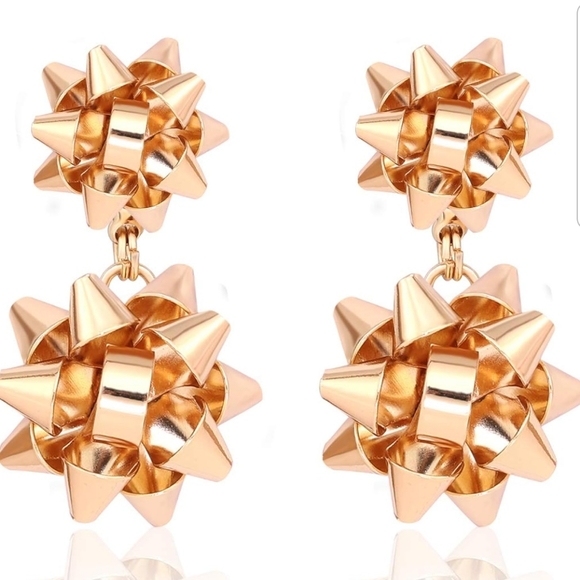 Gold Bow Earrings Christmas Accessories Bow Studs Drop Dangle Earrings - Picture 8 of 11
